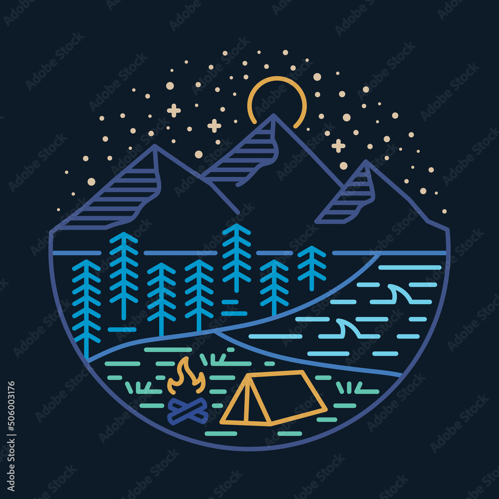 Fototapeta premium Camping with beauty view at night graphic illustration vector art t-shirt design