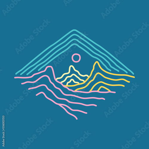 Mountains mono line graphic illustration vector art t-shirt design