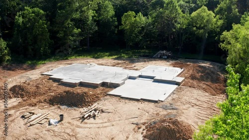 Concrete foundation for new house construction.