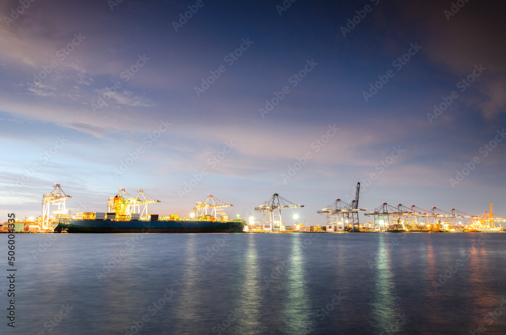 Transport and cargo logistics, loading docks, docks, import and export ocean shipping containers