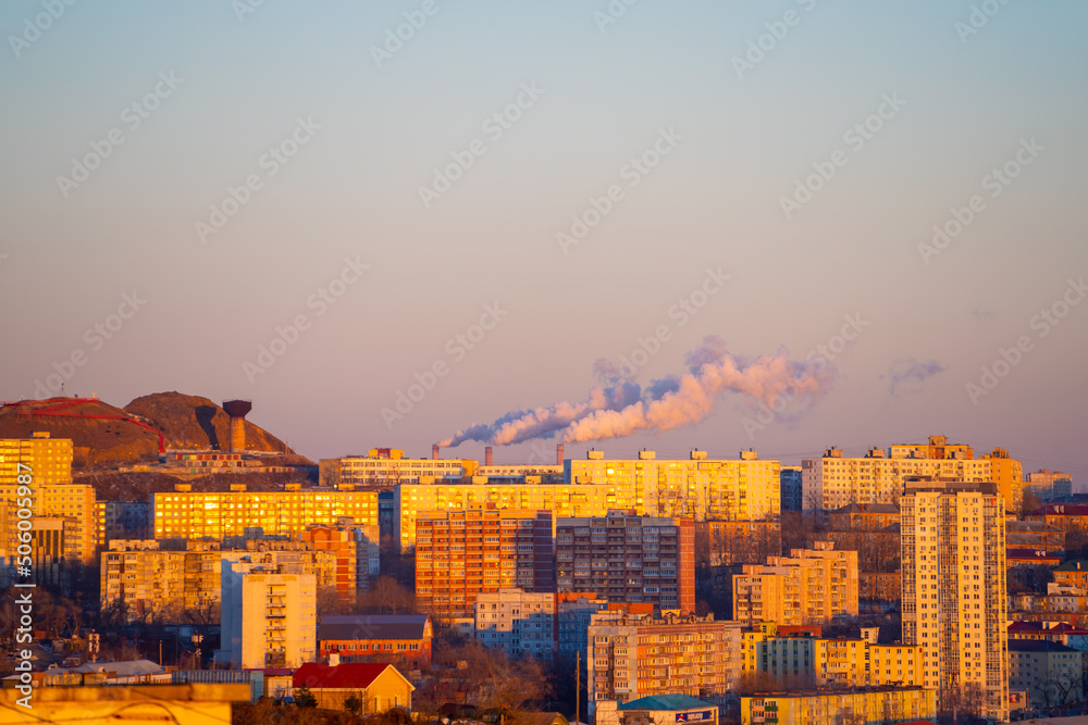 Cityscape with residential buildings. Vladivostok, Russia