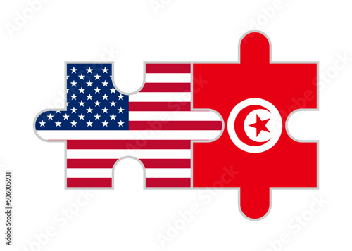 puzzle pieces of usa and tunisia flags. vector illustration isolated on white background