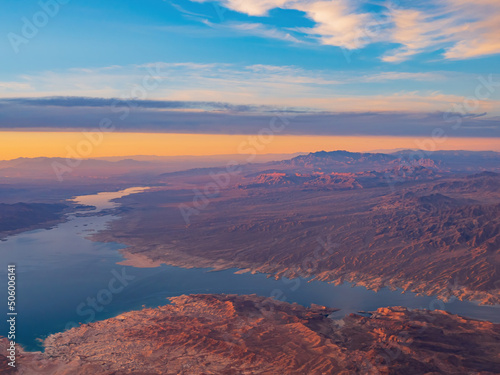 Aerial view of the landscape of Lake Mead National Recreation Area