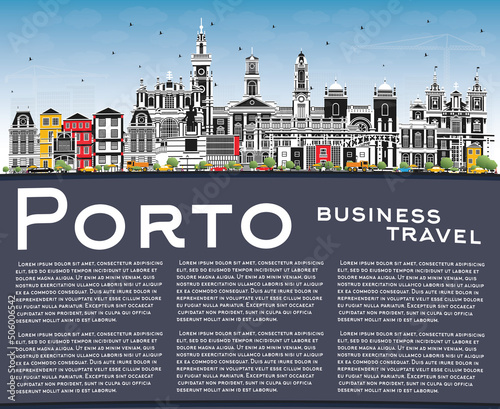 Porto Portugal City Skyline with Color Buildings, Blue Sky and Copy Space.