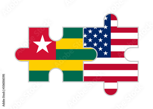 puzzle pieces of togo and usa flags. vector illustration isolated on white background