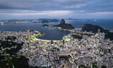 Sugarloaf mountain in Rio de Janeiro, Brazil. Botafogo buildings. Guanabara bay and Boats and ships.