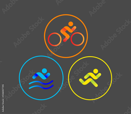 Banner on the theme of sport, triathlon. Silhouettes of athletes, swimmer, cyclist, runner.