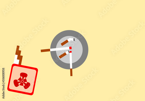 vector illustration addiction cigaretes spend lot of cigaretes in ashtray. isolated cream background.