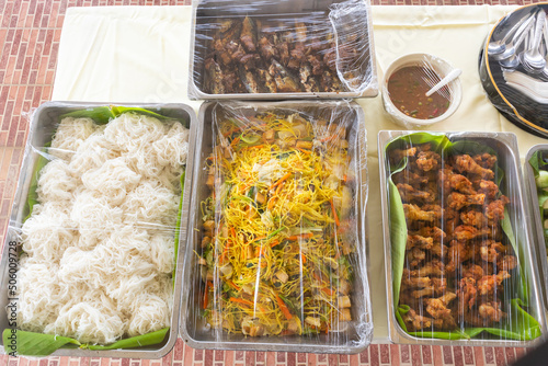 close up of variety food tray Thai style