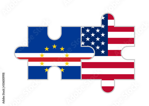 puzzle pieces of cape verde and usa flags. vector illustration isolated on white background