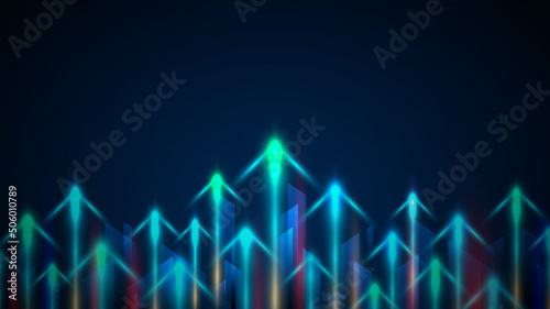 Abstract arrow neon lighting up on blue background technology futuristic style