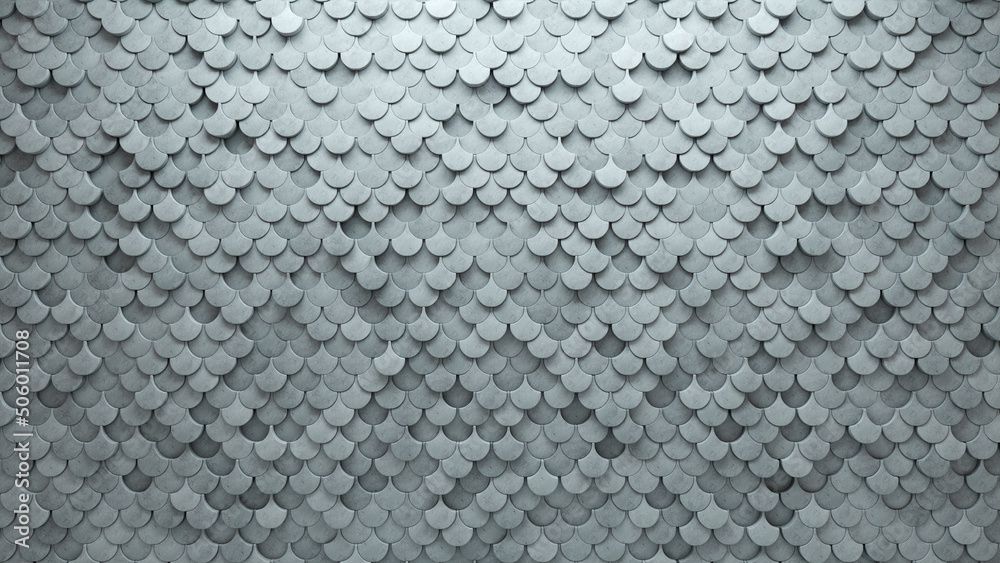 3D, Polished Wall background with tiles. Fish Scale, tile Wallpaper with Concrete, Futuristic blocks. 3D Render 3D, Polished Wall background with tiles. Fish Scale, tile Wallpaper with Concrete, Futuristic blocks. 3D Render