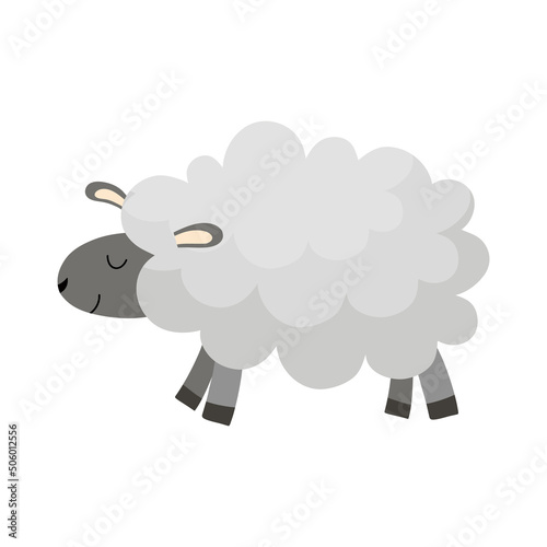 Cute grey sheep isolated on white background. Vector cartoon illustration for kids
