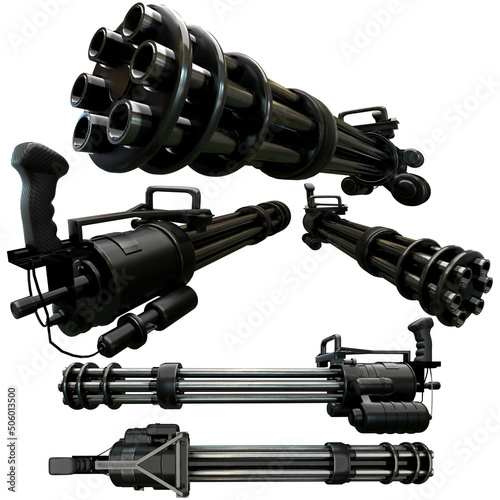 Gatling with different views. Transpiranced background can use them right away for your product. 