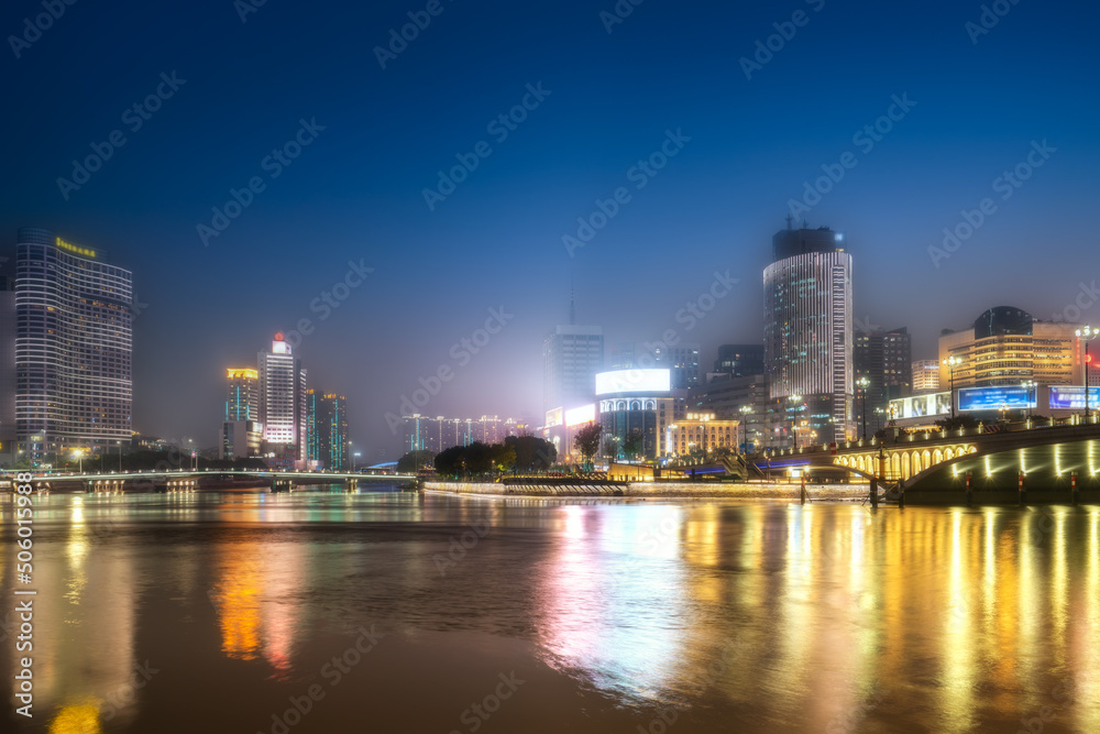 Night view of the city along the Minjiang River in Fuzhou