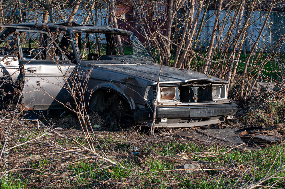 A broken car after a traffic accident for spare parts