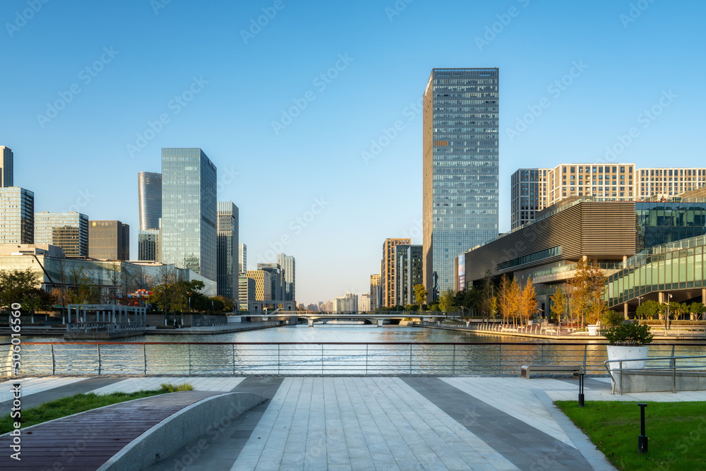 Fototapeta premium Street view of modern buildings in Ningbo, China