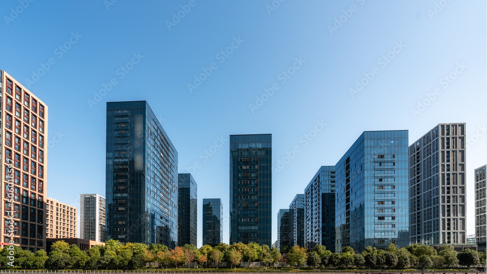 Street view of modern buildings in Ningbo, China Street view of modern buildings in Ningbo, China