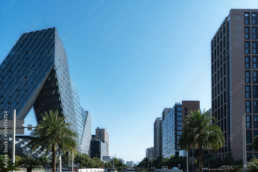 Street view of modern buildings in Ningbo, China Street view of modern buildings in Ningbo, China