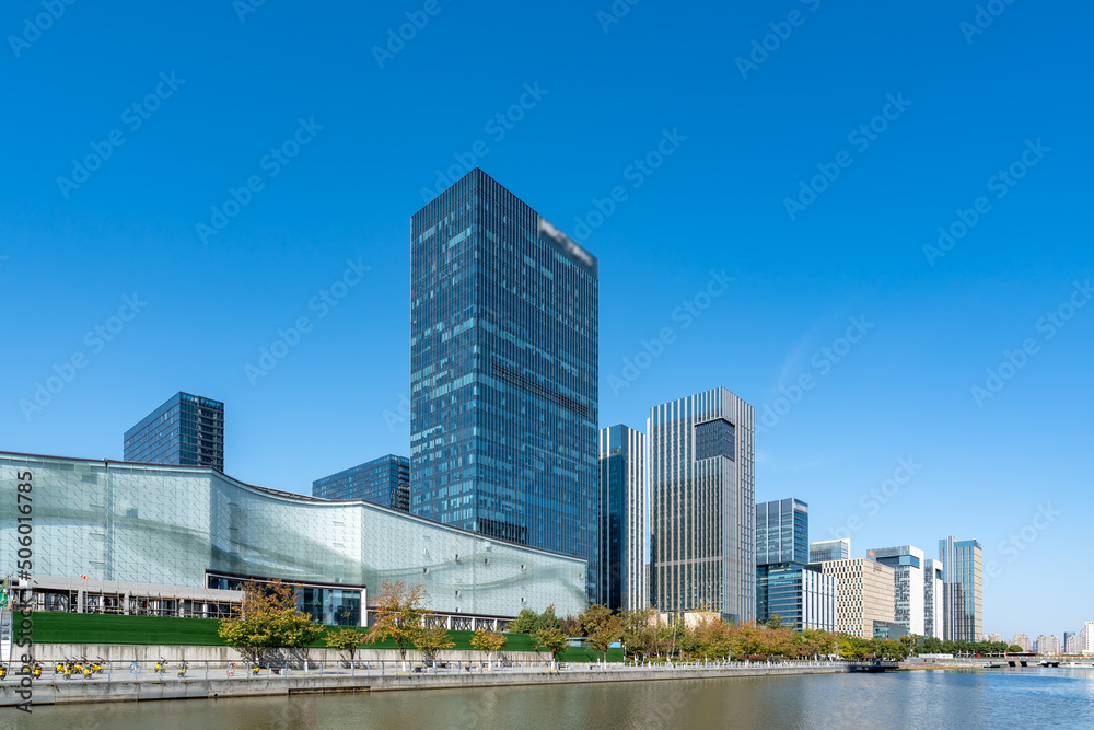 Street view of modern buildings in Ningbo, China Street view of modern buildings in Ningbo, China
