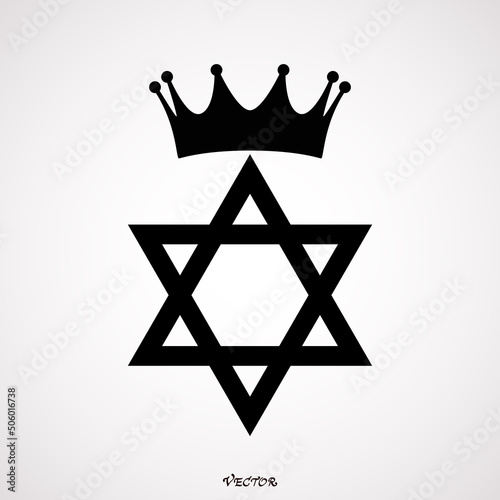 King David Logo a Crown and Jews Star Symbol. Black, simple, flat, vector icon isolated on a white background. Simple flat style.