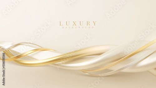 Luxury background with golden curve line element and glitter light effect decoration.