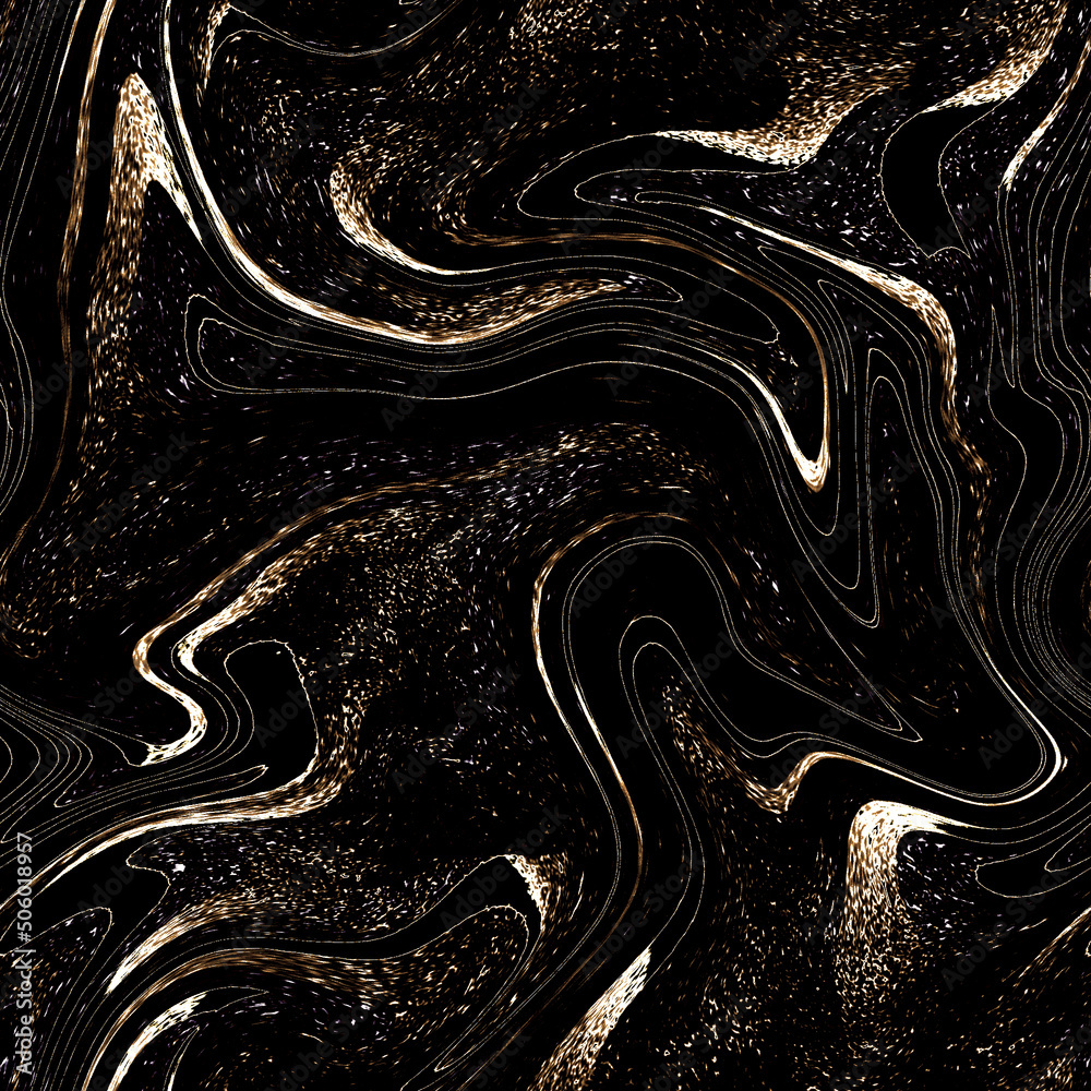 Luxury glossy wallpaper. Golden noise texture with wavy lines, seamless background. Liquid fluid pattern. Mixing of colors with black and golden glitter. Illustration Luxury glossy wallpaper. Golden noise texture with wavy lines, seamless background. Liquid fluid pattern. Mixing of colors with black and golden glitter. Illustration