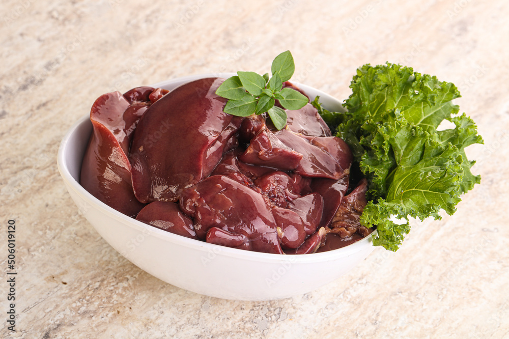 Raw chicken liver in the bowl Raw chicken liver in the bowl
