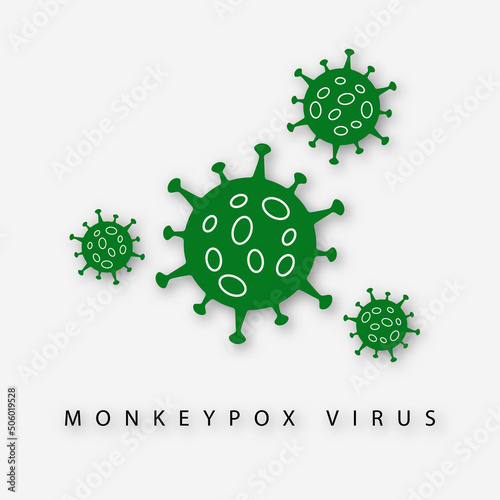 Green virus icon sign monkeypox with shadow. Pox virus concept. Vector clipart illustration