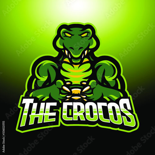 Croco, Alligator, Crocodile Gaming Logo, E-Sport Logo, Mascot, and Emblem Template Isolated Vector. Illustration Logo. Suitable for Game, Streamer, and E-Sport Team.