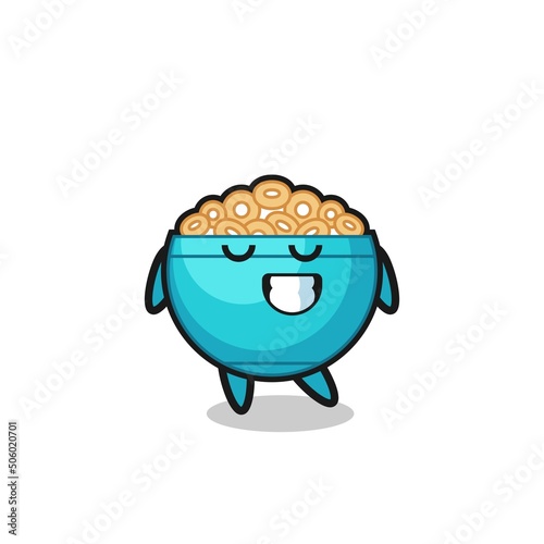 cereal bowl cartoon illustration with a shy expression
