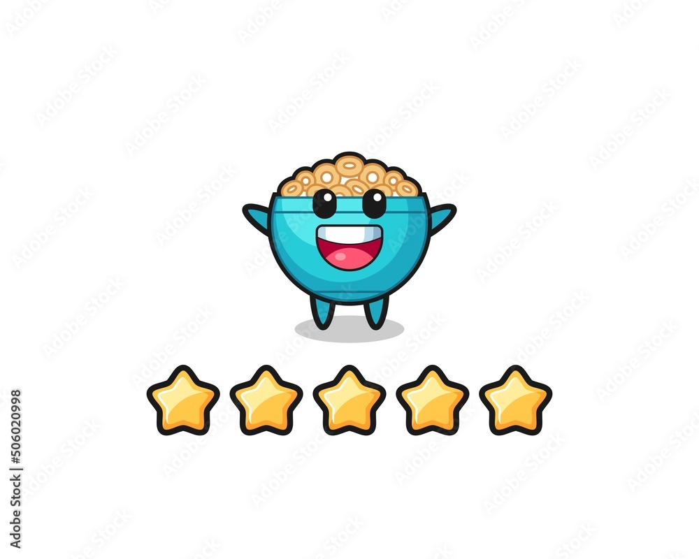 Fototapeta premium the illustration of customer best rating, cereal bowl cute character with 5 stars