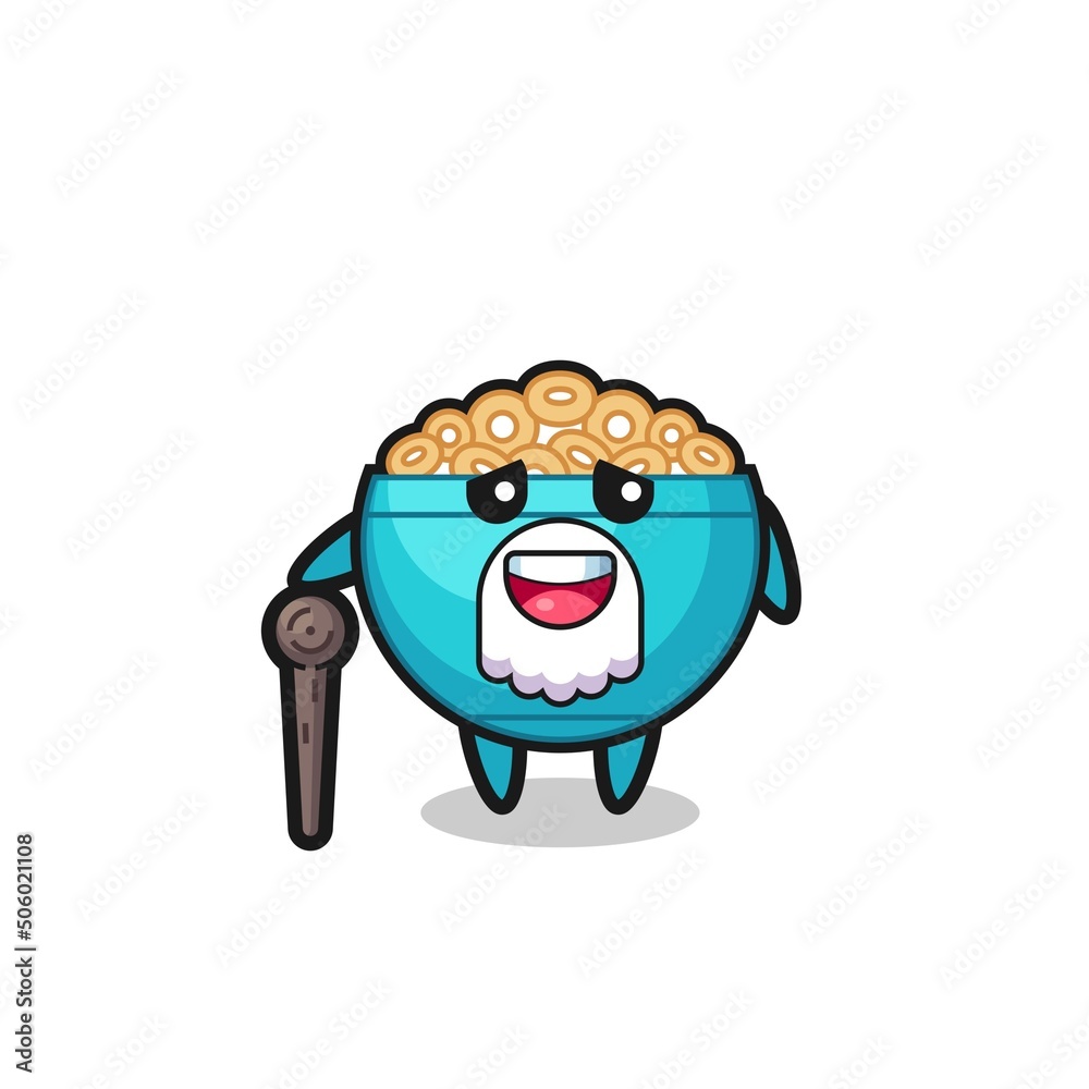 Obraz premium cute cereal bowl grandpa is holding a stick