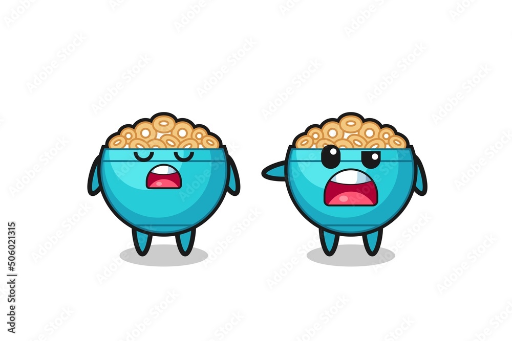 illustration of the argue between two cute cereal bowl characters illustration of the argue between two cute cereal bowl characters