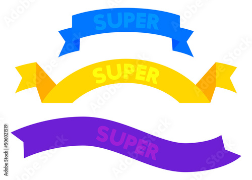 Set of ribbon with Super text. Banner template. Label sticker. Sign.