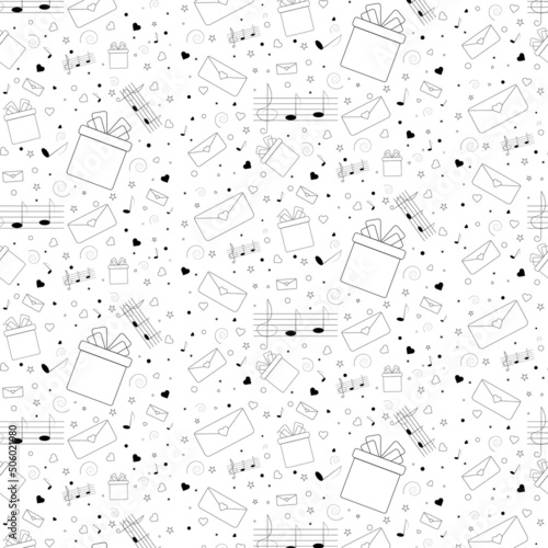 pattern gift, envelop pattern, elements, notes, hearts, stars