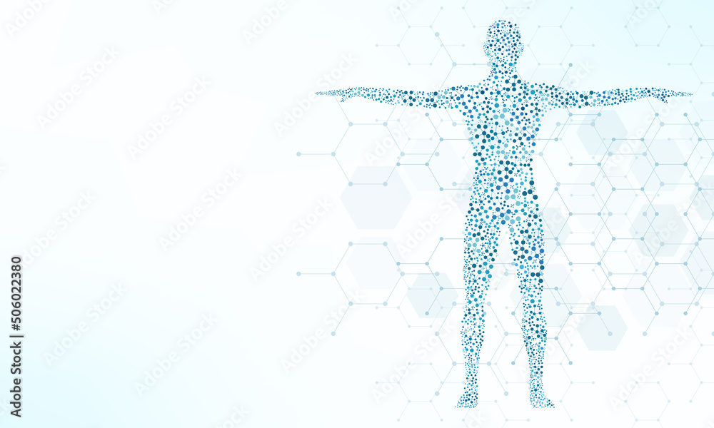 Vector illustration of the human body with structure molecules DNA. Concept and idea for medicine, healthcare medical, science, and technology