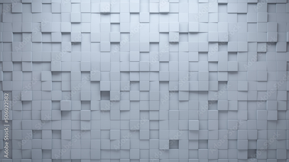 Polished, Futuristic Wall background with tiles. Square, tile Wallpaper with White, 3D blocks. 3D Render Polished, Futuristic Wall background with tiles. Square, tile Wallpaper with White, 3D blocks. 3D Render