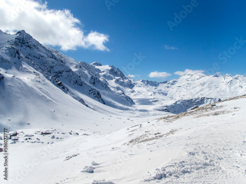 Alpine summits  and glaciers in the skiing area of Piz Corvatsch