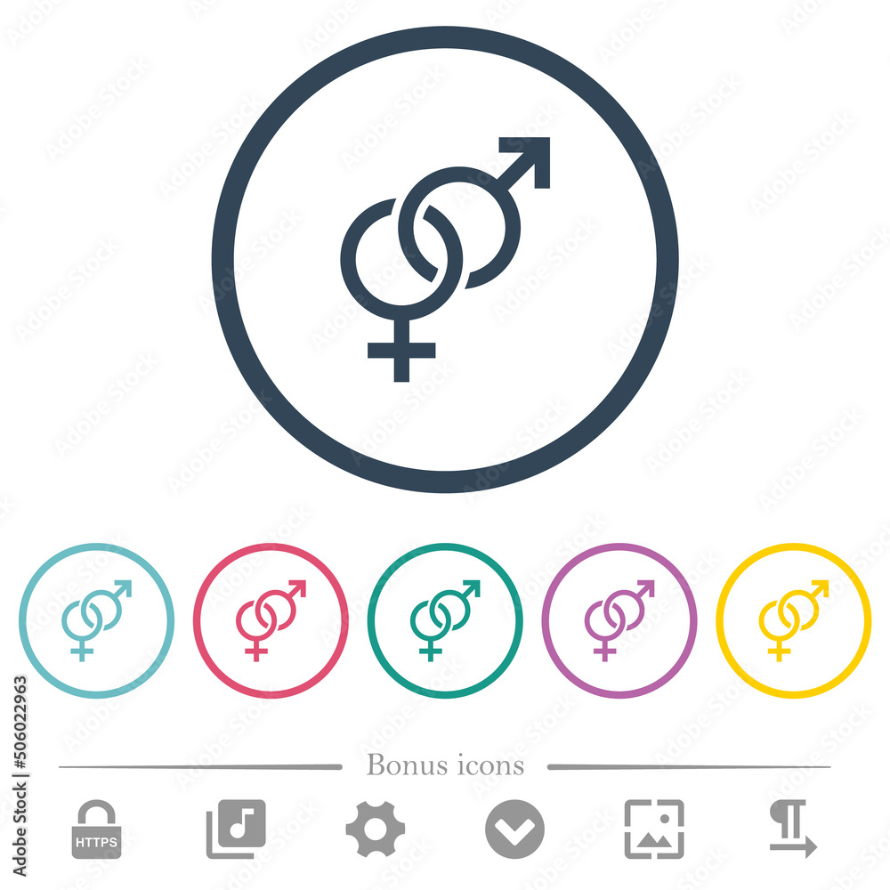 Heterosexual symbol flat color icons in round outlines Heterosexual symbol flat color icons in round outlines