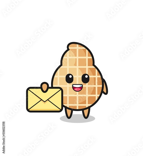 cartoon illustration of peanut holding a yellow letter