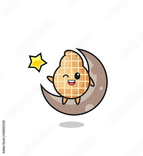illustration of peanut cartoon sitting on the half moon