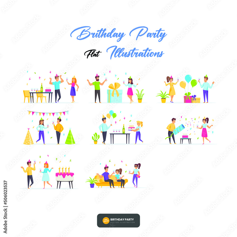 Friends Congratulation illustration. Young People Tossing Up in Air Man with Confetti Flying Around. People Celebrating Victory Achievement vector design illustration