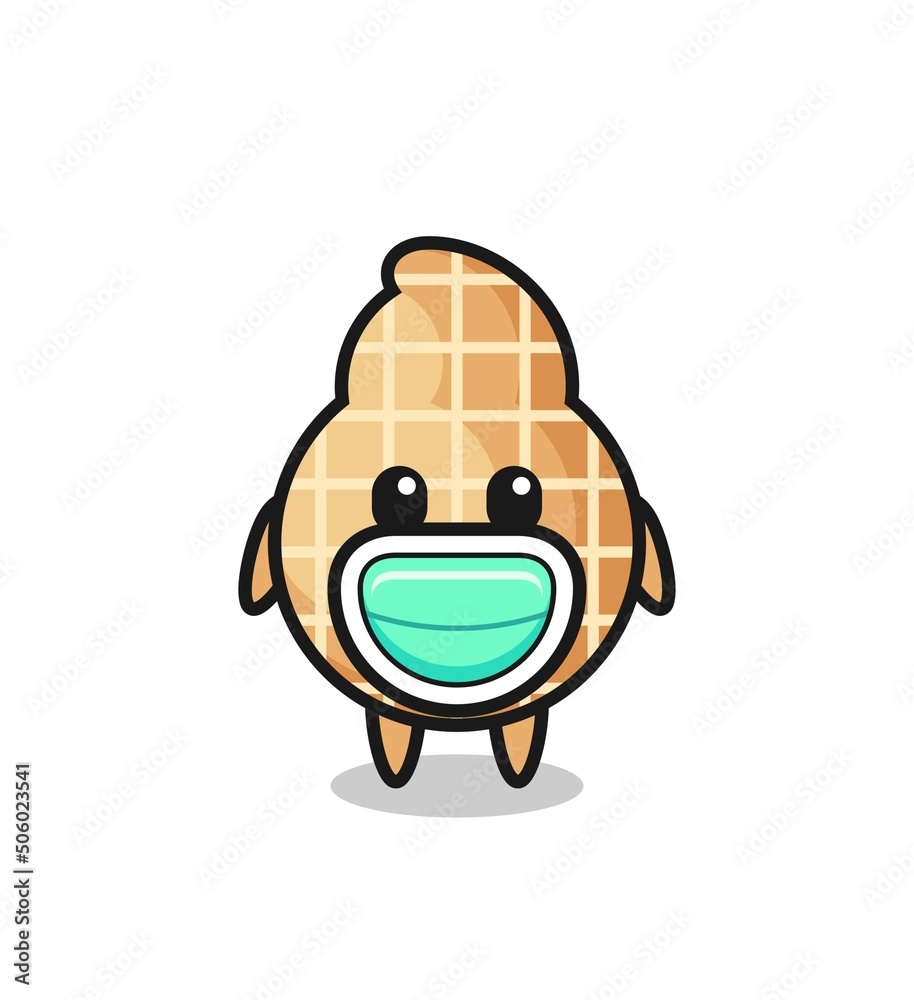 cute peanut cartoon wearing a mask