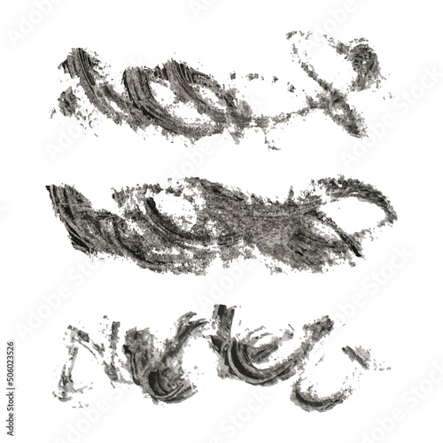 A set of graphic brushes. Dense grunge vector texture. Separate on a white background. Scratches, paint stains, smears. Ink. Vintage effect.