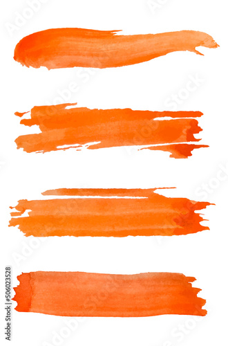 Set of Vector watercolor brushes. Paint texture. Brush stroke abstraction. Simple, modern style. gouache paint. Orange color.