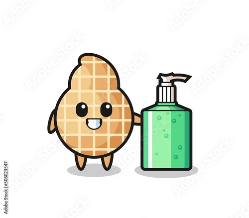 cute peanut cartoon with hand sanitizer