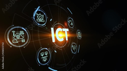 ICT Information communication technology internet concept on virtual screen