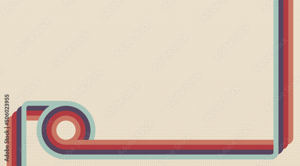 Retro background with stripes and half-tone square texture in 1970s style. Vintage template for cover or banner. Vector illustration in retro colors. Retro background with stripes and half-tone square texture in 1970s style. Vintage template for cover or banner. Vector illustration in retro colors.