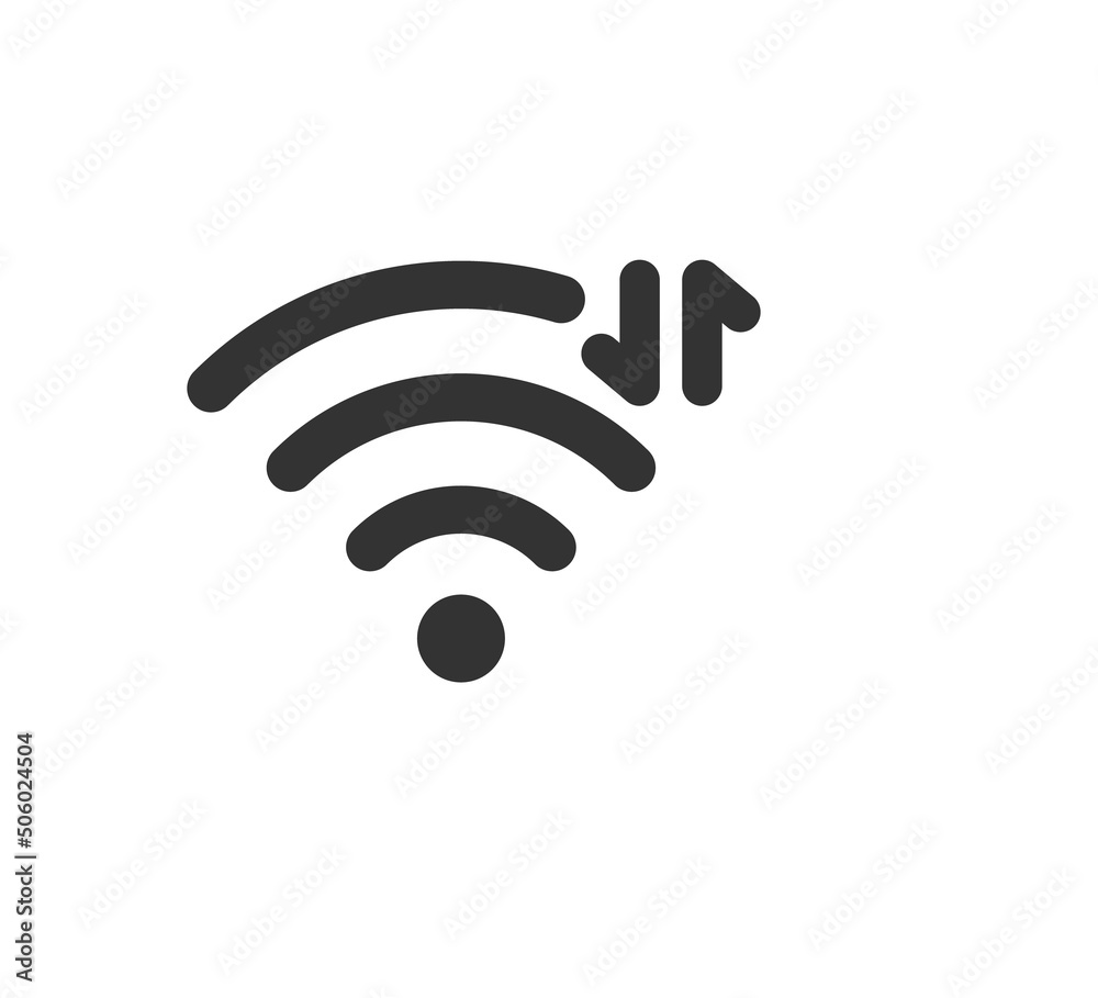 Wifi symbol and arrows icon. Exchanging data via Wi Fi. Wireless internet signal. Vector illustration isolated on white background. Wifi symbol and arrows icon. Exchanging data via Wi Fi. Wireless internet signal. Vector illustration isolated on white background.